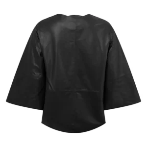 Back view of Trine Women’s Leather top in soft leather quality Nero Black