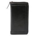 Vegetable Tanned Leather Travel Wallet Black standing view