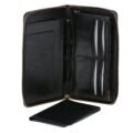 Vegetable Tanned Leather Travel Wallet Black front view