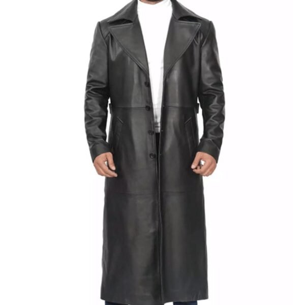 Men’s Full-Length Black Leather Trench Coat