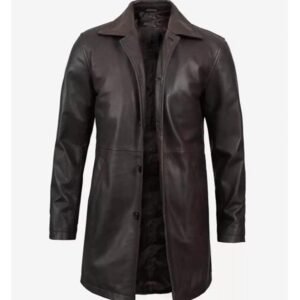 Men’s Dark Brown Leather 3/4 Length Coat