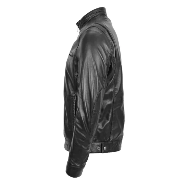 Men’s Standing Collar Leather Black Jacket side view