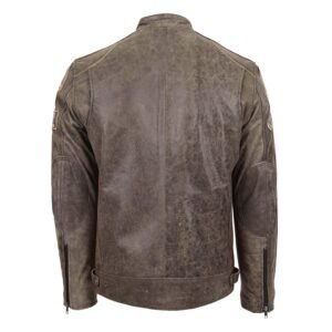 Men's Biker Leather Jacket with Badges Brown rear side