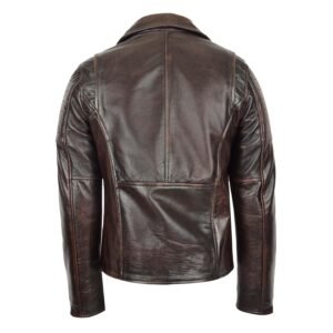 Men's Biker Leather Jacket Dual Zip Hook Brown Vintage rear view