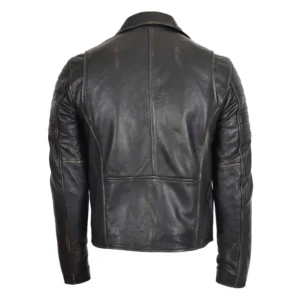 Men's Biker Leather Jacket Dual Zip Hook Rub Off rear view