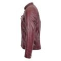 Men's Biker Leather Jacket Standing Collar Burgundy lateral view