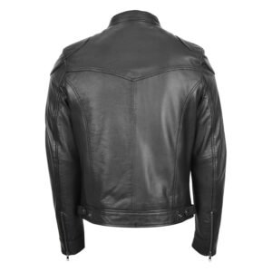 Men's Biker Soft Casual Leather Jacket Black rear view