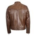 Men's Biker Soft Casual Leather Jacket Brown rear view