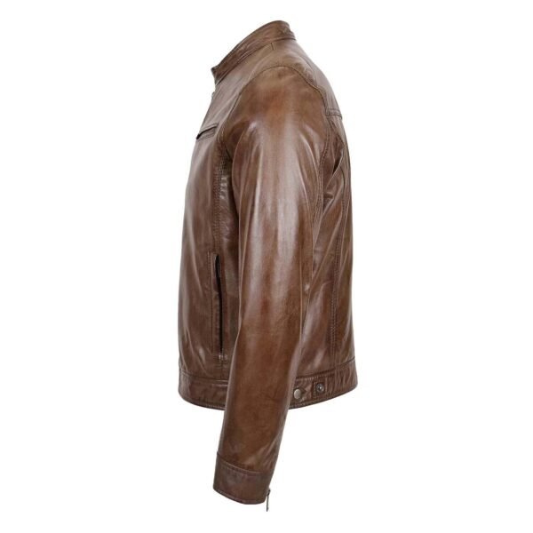 Men's Biker Soft Casual Leather Jacket Brown lateral view