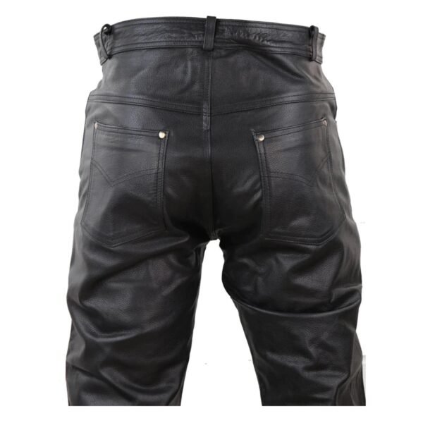 Close up Back view of Men’s Jeans Hide Leather Trousers Biker Racing Classic