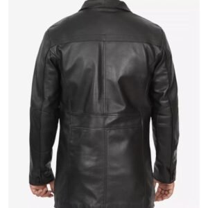 Back view of Men's Black Leather Car Coat – 3/4 Length Coat