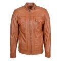 Men's Casual Biker Leather Jacket Jaime Tan front view