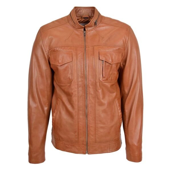 Men's Casual Biker Leather Jacket Jaime Tan front view