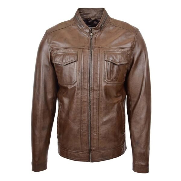 Men's Casual Biker Leather Jacket Jaime Timber front side