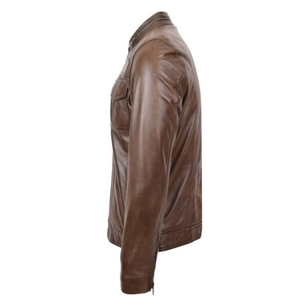 Men's Casual Biker Leather Jacket Jaime Timber lateral side