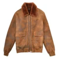 Front view of Mens Original Flying Sheepskin Bomber Brown Ginger Shearling Jacket Curtis