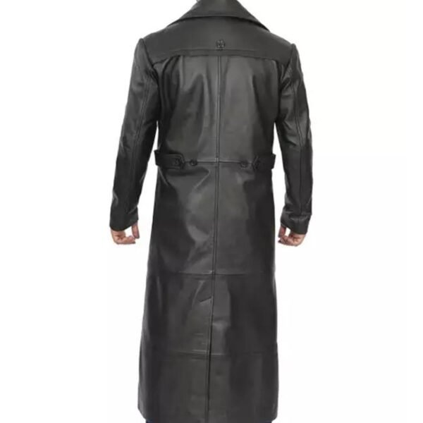 Back view of Men’s Full-Length Black Leather Trench Coat