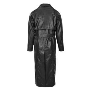 Back view of Men's Full Length Double Breasted Leather Coat Pete Black