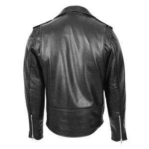 Men's Heavy Duty Leather Biker Brando Jacket Kyle Black rear view