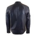 Men's Real Leather Biker Jacket Cafe Racer Style Badges TRON Navy rear view