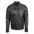 Men's Leather Biker Style Jacket with Quilt Detail Jackson Black front side with zip closed all the way up