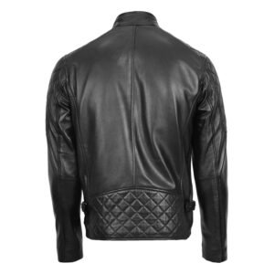 Men's Leather Biker Style Jacket with Quilt Detail Jackson Black rear view