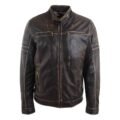 Mens Real Leather Biker Jacket Vintage Rub Off Effect RICKY