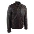 Men's Real Leather Biker Jacket Vintage Rub Off Effect RICKY front side view with white background