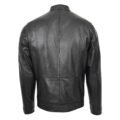 Men's Leather Biker Jacket with Racing Stripes Clyde Black rear view