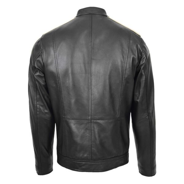 Men's Leather Biker Jacket with Racing Stripes Clyde Black rear view