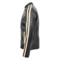 Men's Leather Biker Jacket with Racing Stripes Clyde Black lateral view