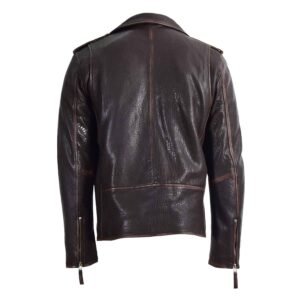 Men's Real New Zealand Leather Biker Style Jacket Zip Brando NELSON rear view