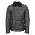 Men's Leather Biker Style Jacket with Quilt Detail Jackson Timber front side with zip closed all the way up