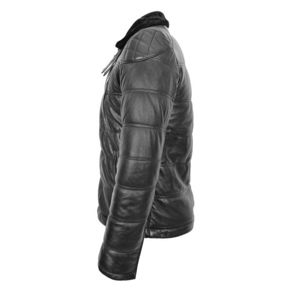 Men's Leather Biker Style Puffer Jacket Ronnie Black lateral view