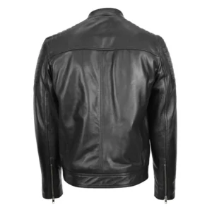 Men's Leather Biker Style Zip Jacket Eddie Black rear view