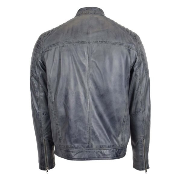 Men's Leather Biker Style Zip Jacket Eddie Grey Two Tone rear view