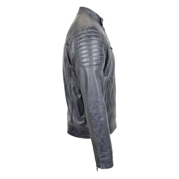 Men's Leather Biker Style Zip Jacket Eddie Grey Two Tone lateral view