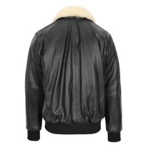 Back view of Men's Leather Bomber Jacket G-1 Aviator Style Jarrod Black