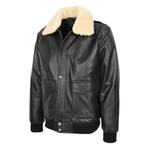 Front view of Mens Leather Bomber Jacket G-1 Aviator Style Jarrod Black