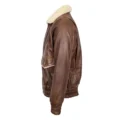 Angled view of Men's Leather Bomber Jacket G-1 Aviator Style Copper Brown