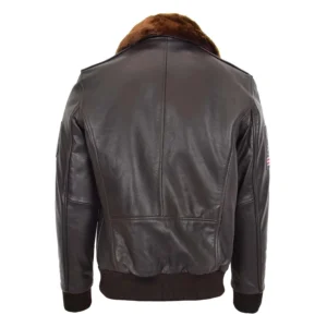 Back view of Mens Leather Bomber Jacket with Detachable Collar Arthur Brown