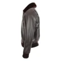 Angled view of Men's Leather Bomber Pilot Jacket Removable Collar Leroy Brown