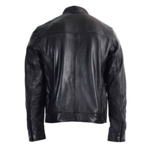 Men's Leather Cafe Racer Biker Jacket Charlie Black rear view