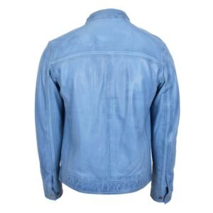 Men's Leather Cafe Racer Biker Jacket Charlie Sky Blue rear side