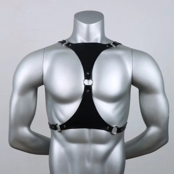 Men’s Leather Harness Adjustable Fetish Gay harness Black New front view