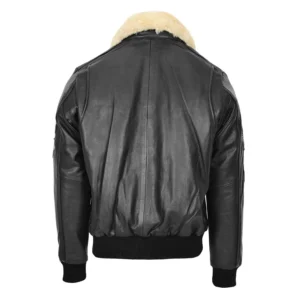 Back view of Men's Leather Jacket with Detachable Collar Pilot-N Black