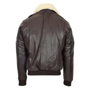 Back view of Men's Leather Jacket with Detachable Collar Pilot-N Brown