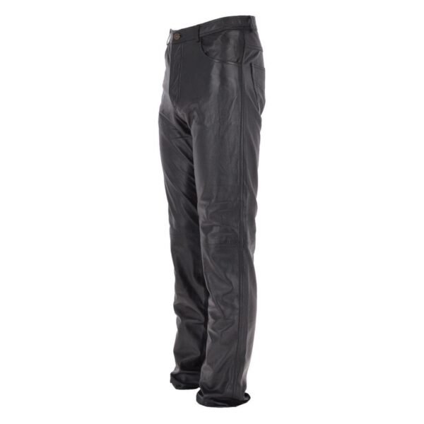 Angled view of Soft Leather Men’s Leather Trousers Black