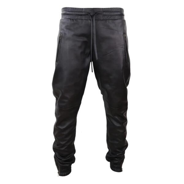 Men’s Leather Jogger Jeans Elasticated Trousers Black