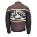 Men's Leather Racing Badges Jacket ‘Black Hills’ Brown rear view